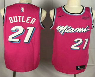 Men's Miami Heat #21 Jimmy Butler Pink Nike Swingman 2019 playoffs Earned Edition Stitched Jersey With The Sponsor Logo