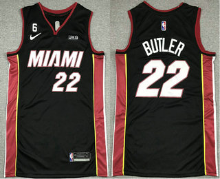 Men's Miami Heat #22 Jimmy Butler Black 6 Patch Sponsor Icon Swingman Jersey