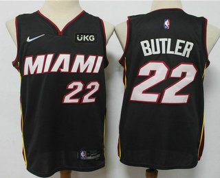 Men's Miami Heat #22 Jimmy Butler Black 75th Anniversary Diamond 2021 Stitched Jersey With Sponsor