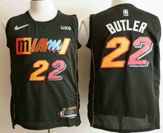 Men's Miami Heat #22 Jimmy Butler Black Diamond 2022 City Edition Swingman Stitched Jersey With Sponsor Logo