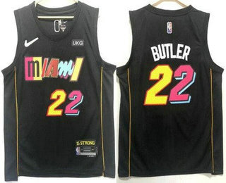 Men's Miami Heat #22 Jimmy Butler Black Diamond 2022 City Edition Swingman Stitched Jersey With Sponsor Logo