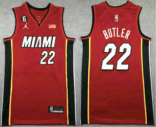 Men's Miami Heat #22 Jimmy Butler Red Statement Edition With 6 Patch Jordan Stitched Jersey