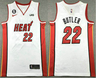 Men's Miami Heat #22 Jimmy Butler White With 6 Patch Stitched Jersey