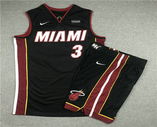 Men's Miami Heat #3 Dwyane Wade Black 2019 Nike Swingman Stitched NBA Jersey With Shorts