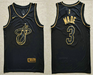 Men's Miami Heat #3 Dwyane Wade Black Golden Edition Nike Swingman Jersey