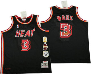 Men's Miami Heat #3 Dwyane Wade Black Retirement Edition Hardwood Classics Soul Swingman Stitched Throwback Jersey