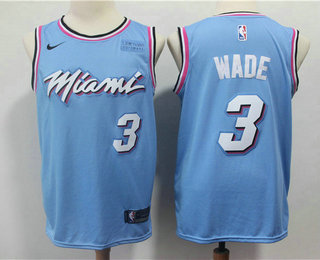 Men's Miami Heat #3 Dwyane Wade Light Blue Nike Swingman 2018 playoffs Earned Edition Stitched Jersey With The Sponsor Logo