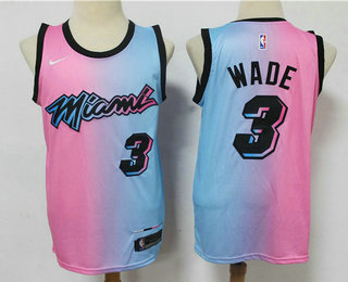 Men's Miami Heat #3 Dwyane Wade Pink Blue 2021 Nike City Edition Swingman Jersey