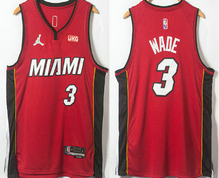 Men's Miami Heat #3 Dwyane Wade Red Brand Jordan 75th Anniversary Diamond 2021 Stitched Jersey With Sponsor