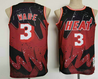 Men's Miami Heat #3 Dwyane Wade Red Floral Laser Printing Throwback Jersey