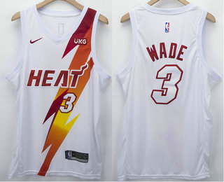 Men's Miami Heat #3 Dwyane Wade White 2021 Nike Swingman Stitched NBA Fashion Jersey With NEW Sponsor Logo