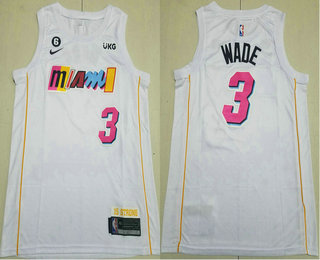 Men's Miami Heat #3 Dwyane Wade White 2022 City 6 Patch Icon Sponsor Swingman Jersey