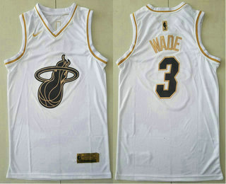 Men's Miami Heat #3 Dwyane Wade White Golden Nike Swingman Stitched NBA Jersey