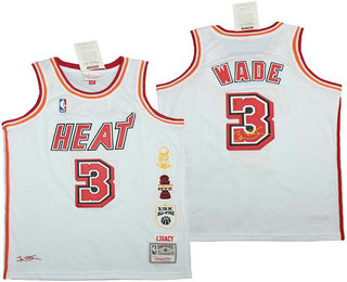 Men's Miami Heat #3 Dwyane Wade White Retirement Edition Hardwood Classics Soul Swingman Stitched Throwback Jersey