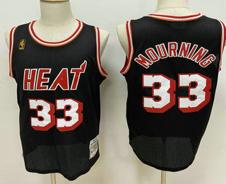 Men's Miami Heat #33 Alonzo Mourning Black Hardwood Classics Soul Swingman Throwback Jersey