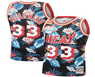 Men's Miami Heat #33 Alonzo Mourning Ness Floral Fashion 1996-97 Swingman Throwback Jersey