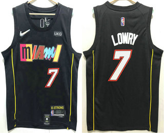 Men's Miami Heat #7 Kyle Lowry Black Diamond 2022 City Edition Swingman Stitched Jersey With Sponsor Logo