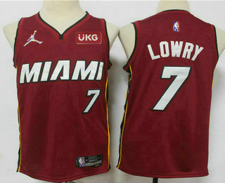 Men's Miami Heat #7 Kyle Lowry Red Jordan 75th Anniversary Diamond 2021 Stitched Jersey With Sponsor