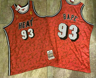 Men's Miami Heat #93 Bape Mitchell Ness BAPE 1993 Red AU Jersey