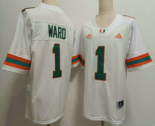 Men's Miami Hurricanes #1 Cam Ward  White FUSE College Football Jersey