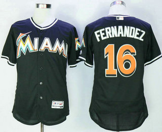 Men's Miami Marlins #16 Jose Fernandez Black Stitched MLB 2016 Majestic Flex Base Jersey