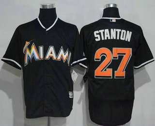 Men's Miami Marlins #27 Mike Stanton Black Cool Base Majestic Baseball Jersey