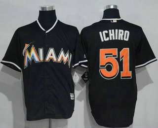 Men's Miami Marlins #51 Ichiro Suzuki Black Cool Base Majestic Baseball Jersey