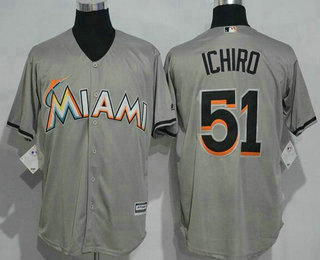 Men's Miami Marlins #51 Ichiro Suzuki Gray Road Stitched MLB Majestic Cool Base Jersey