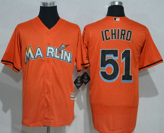 Men's Miami Marlins #51 Ichiro Suzuki Orange Cool Base Majestic Baseball Jersey