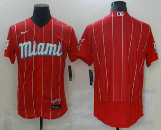 Men's Miami Marlins Blank Red 2021 City Connect Stitched MLB Flex Base Nike Jersey
