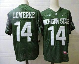 Men's Michigan State Spartans #14 Brian Lewerke Green College Football Jersey