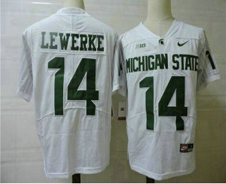 Men's Michigan State Spartans #14 Brian Lewerke White College Football Jersey