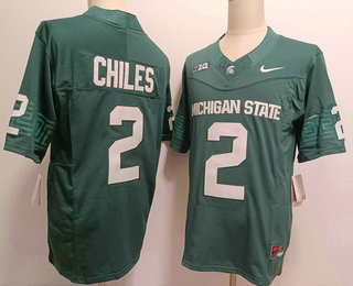 Men's Michigan State Spartans #2 Aidan Chiles Green FUSE College Football Jersey