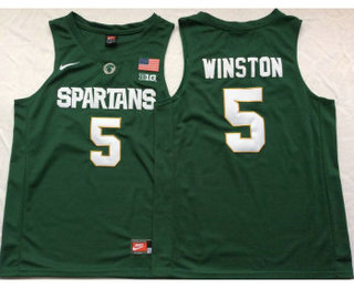 Men's Michigan State Spartans #5 Jameis Winston College Green Basketball Jersey