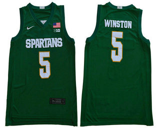 Men's Michigan State Spartans #5 Jameis Winston Green 2019 College Basketball Swingman Stitched Jersey