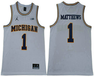 Men's Michigan Wolverines #1 Charles Matthews White Jordan Brand Limited Stitched NCAA Jersey