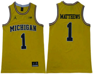 Men's Michigan Wolverines #1 Charles Matthews Yellow Jordan Brand Limited Stitched NCAA Jersey