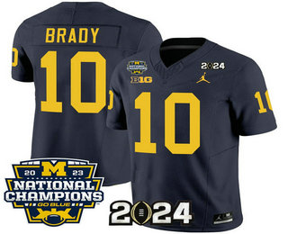 Men's Michigan Wolverines #10 Tom Brady Navy FUSE With 2023 National Champions Patch Stitched Jersey