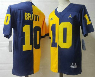 Men's Michigan Wolverines #10 Tom Brady Navy Yellow Split College Football Jersey