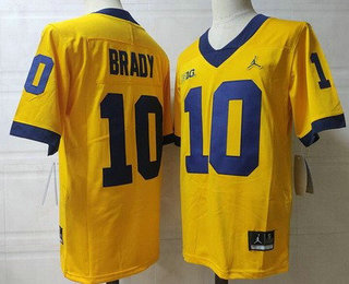 Men's Michigan Wolverines #10 Tom Brady Yellow College Football Jersey