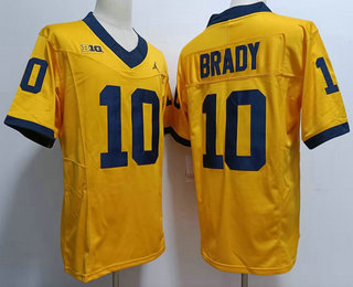 Men's Michigan Wolverines #10 Tom Brady Yellow FUSE College Football Jersey