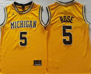 Men's Michigan Wolverines #5 Jalen Rose Yellow College Basketball Jersey