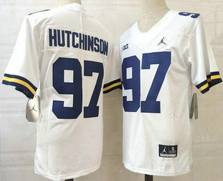 Men's Michigan Wolverines #97 Aidan Hutchinson White College Football Jersey