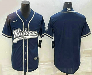 Men's Michigan Wolverines Blank Navy With Patch Cool Base Stitched Baseball Jersey