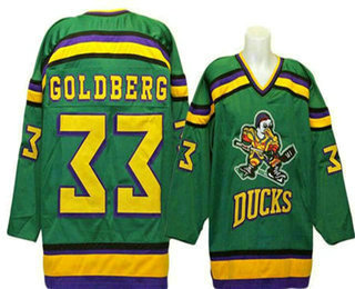 Men's Mighty Ducks Movie Anaheim Hockey Jersey #33 Goldberg Green Jersey