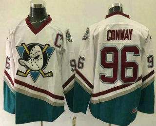 Men's Mighty Ducks Of Anaheim #96 Charlie Conway 1995-96 White CCM Vintage Throwback Jersey