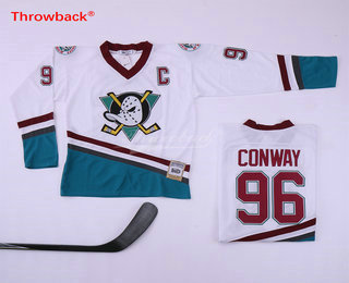 Men's Mighty Ducks Of Anaheim #96 Charlie Conway 1995-96 White CCM Vintage Throwback Jersey