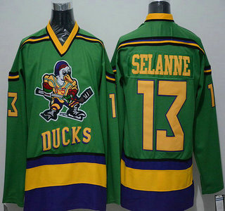 Men's Mighty Ducks of Anaheim #13 Teemu Selanne 1991-92 Green CCM Vintage Throwback Jersey