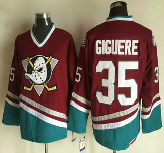 Men's Mighty Ducks of Anaheim #35 Jean-Sebastien Giguere 1995-96 Red CCM Vintage Throwback Jersey