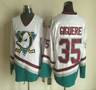 Men's Mighty Ducks of Anaheim #35 Jean-Sebastien Giguere 1995-96 White CCM Vintage Throwback Jersey
